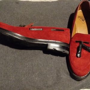 John Fluevog red tassel loafers